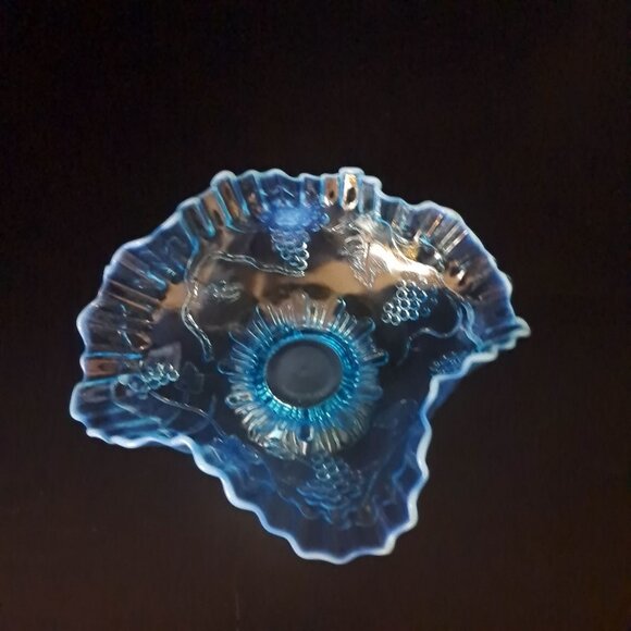 Fenton Blue Art Glass Ruffled Edge Footed Candy Dish Vintage - Picture 7 of 16